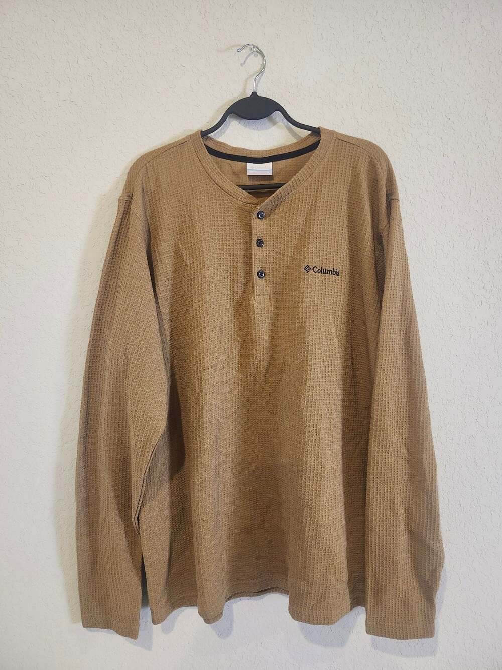 Columbia Men's Pine Peak Waffle Long Sleeve Henley Shirt Brown Size XL